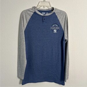 New York Yankees Concepts Sport Blue Gray Henley Long Sleeve Baseball Shirt Sz S